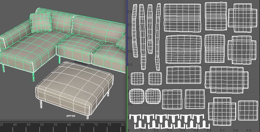 Sectional Fabric Sofa Cushion Couch with Single Seat Low-poly 3D model_7