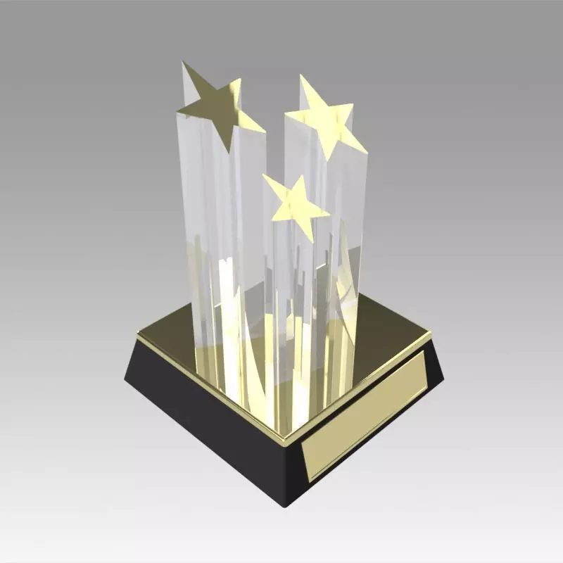 Award figurine Three Star gold 3D model_0