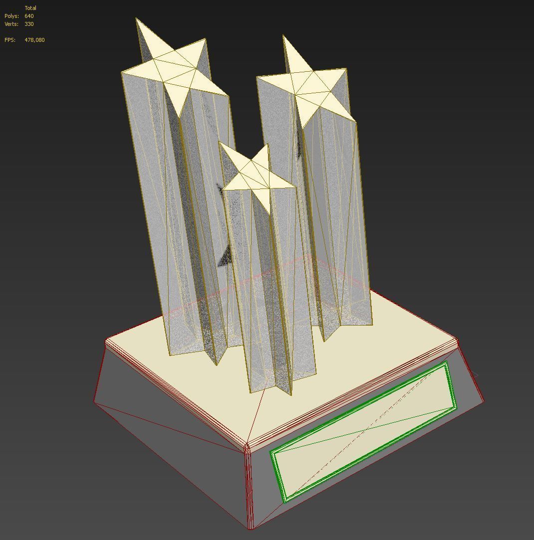 Award figurine Three Star gold 3D model_9