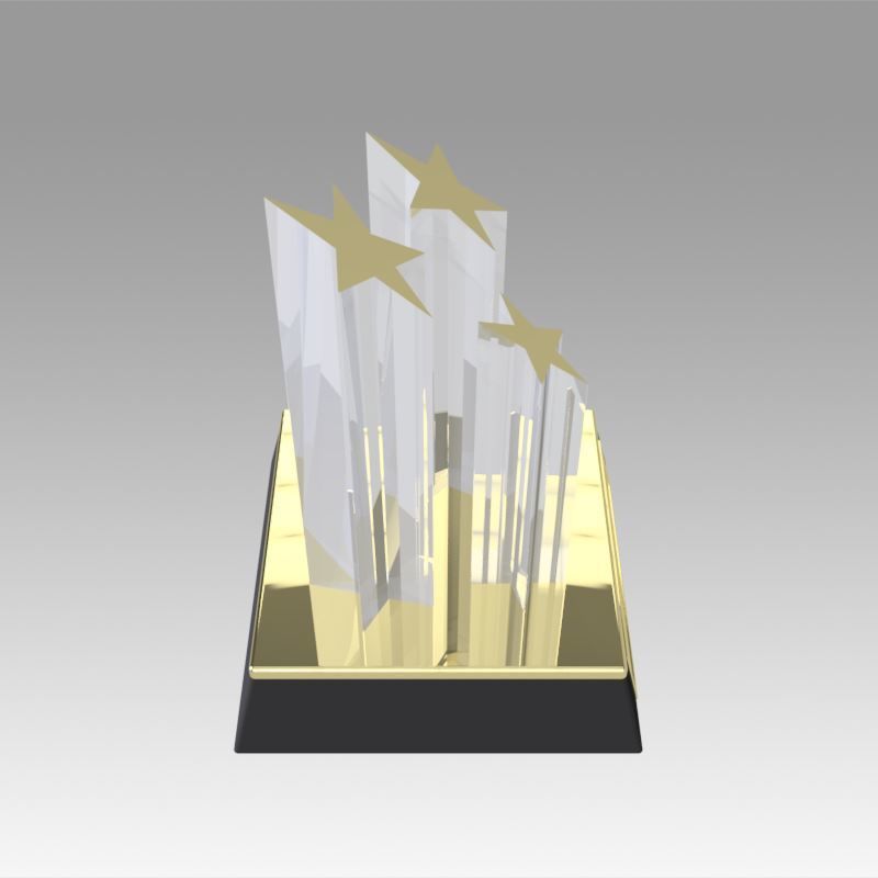 Award figurine Three Star gold 3D model_8