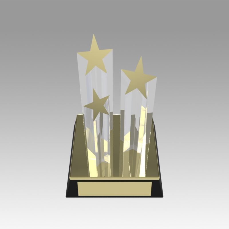 Award figurine Three Star gold 3D model_2