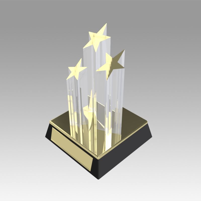 Award figurine Three Star gold 3D model_3