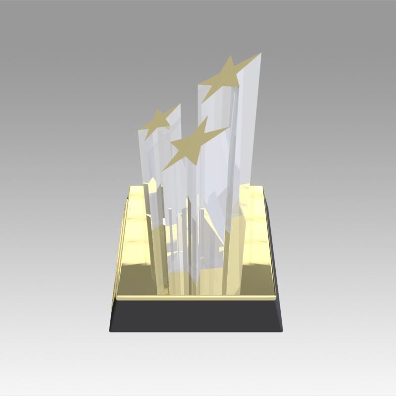 Award figurine Three Star gold 3D model_4