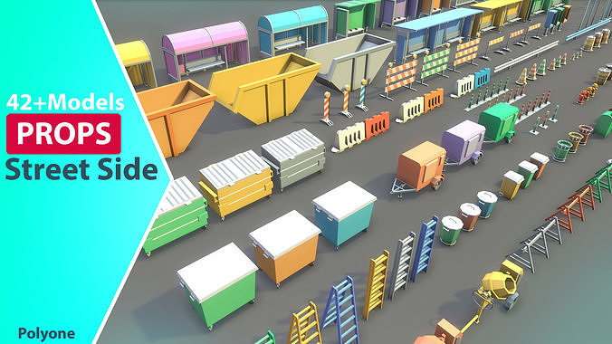 StreetSide PROPS - Low Poly Assets Low-poly 3D model Low-poly 3D model