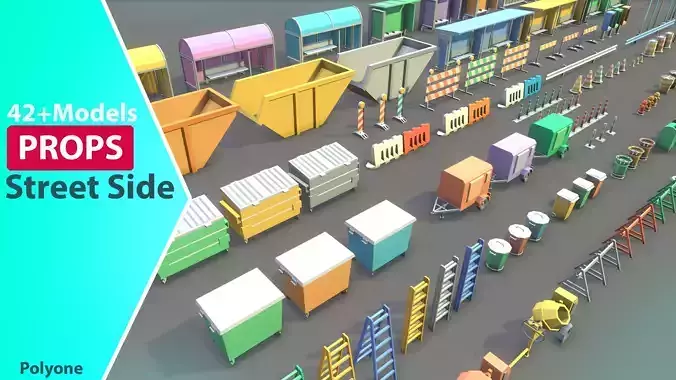 StreetSide PROPS - Low Poly Assets Low-poly 3D model Low-poly 3D model