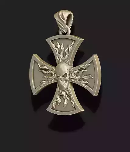 fire cross with skull pendant