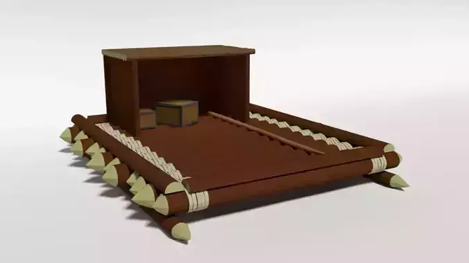 Low Poly Cartoon Wooden Raft