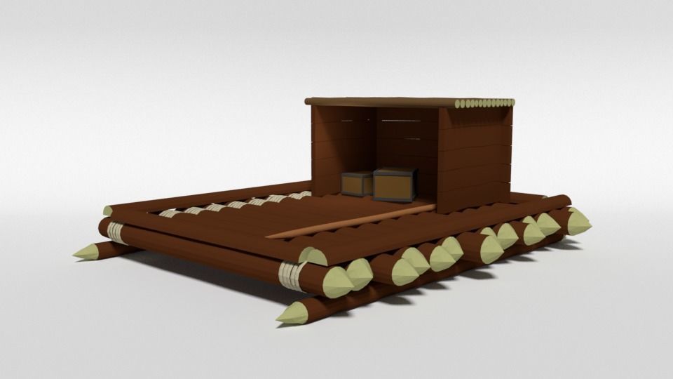 Low Poly Cartoon Wooden Raft Low-poly 3D model_2