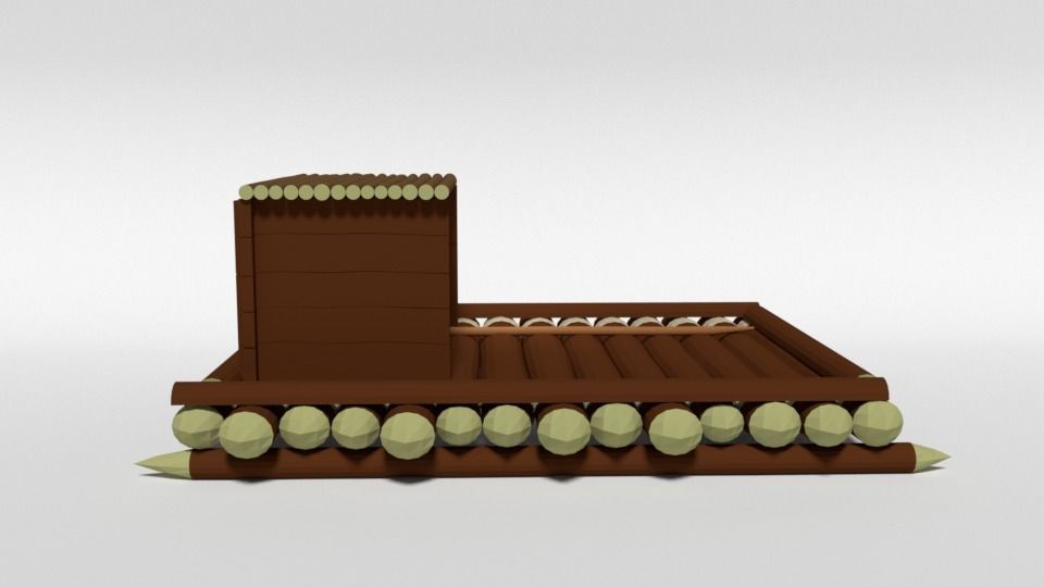 Low Poly Cartoon Wooden Raft Low-poly 3D model_7