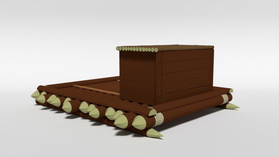 Low Poly Cartoon Wooden Raft Low-poly 3D model_4