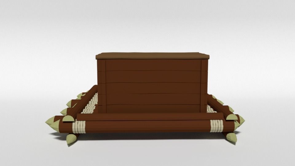 Low Poly Cartoon Wooden Raft Low-poly 3D model_5