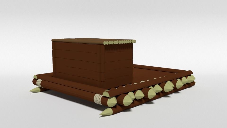Low Poly Cartoon Wooden Raft Low-poly 3D model_6
