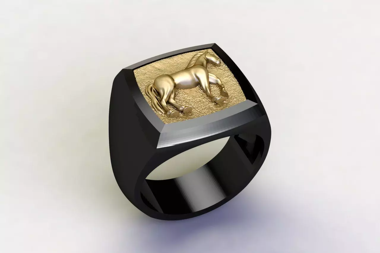 Horse Signet Hollow Rings in EU Sizes 3D print model_0