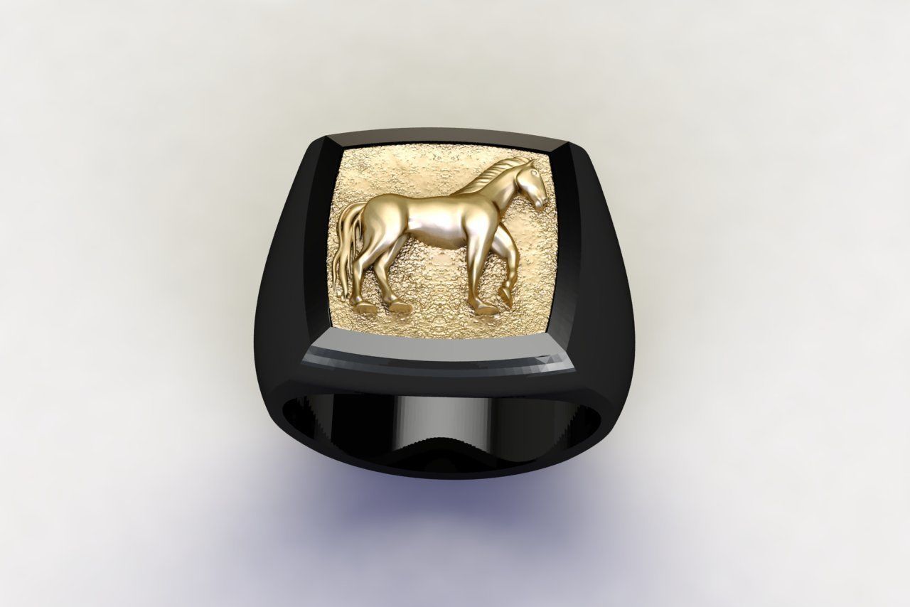 Horse Signet Hollow Rings in EU Sizes 3D print model_1