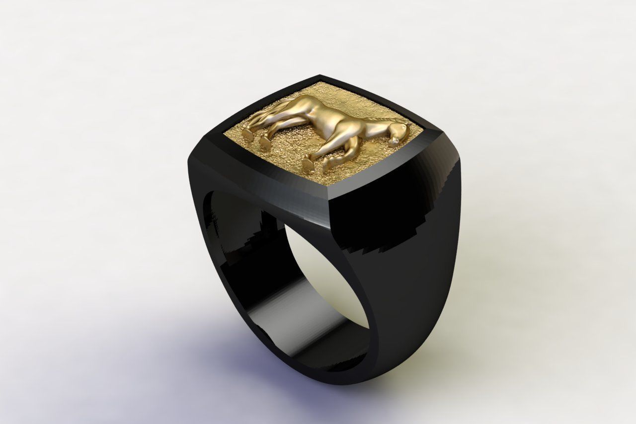 Horse Signet Hollow Rings in EU Sizes 3D print model_2