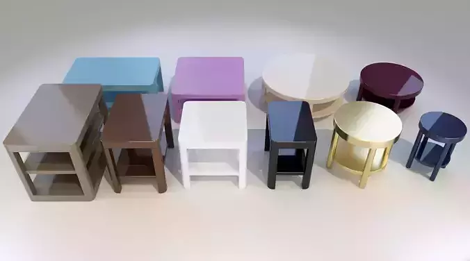Set of 10 coffee side end accent tables Free low-poly 3D model