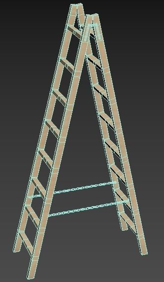 Wooden Stepladder Low-poly 3D model_2