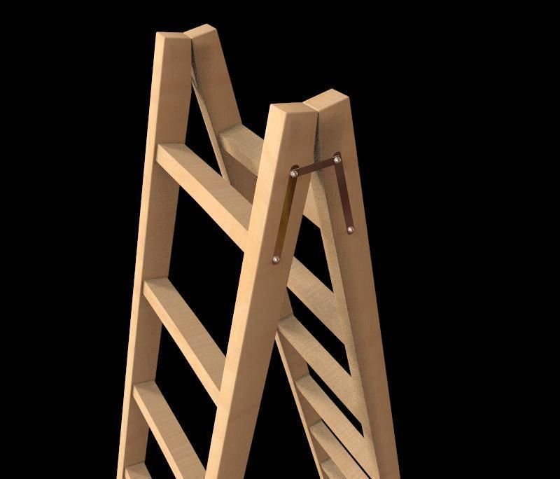 Wooden Stepladder Low-poly 3D model_1