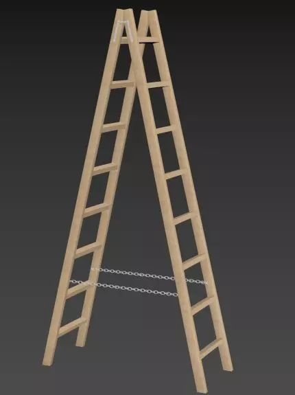 Wooden Stepladder Low-poly 3D model_0