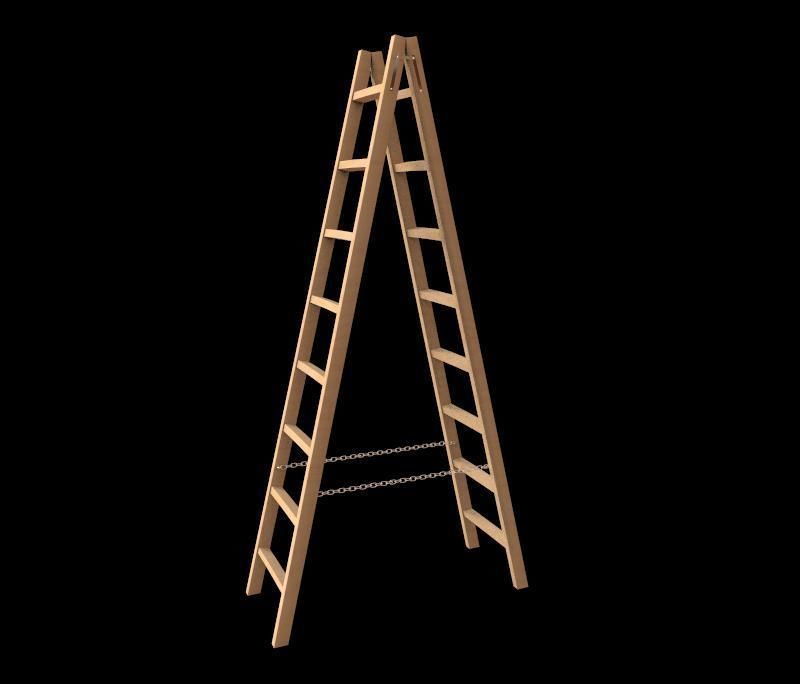 Wooden Stepladder Low-poly 3D model_3