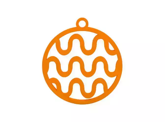 Earring orange christmas ball with wavy lines