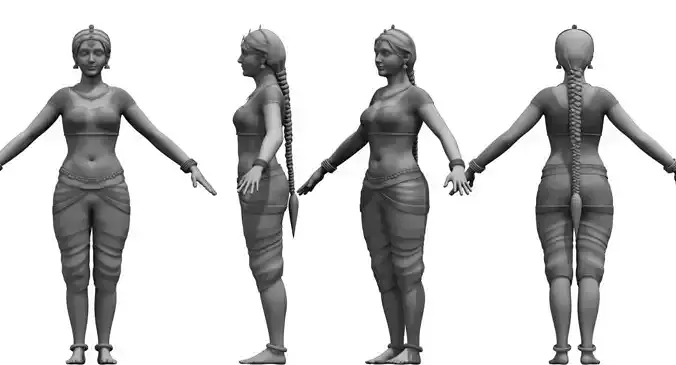indian dancing folk girl 3d model