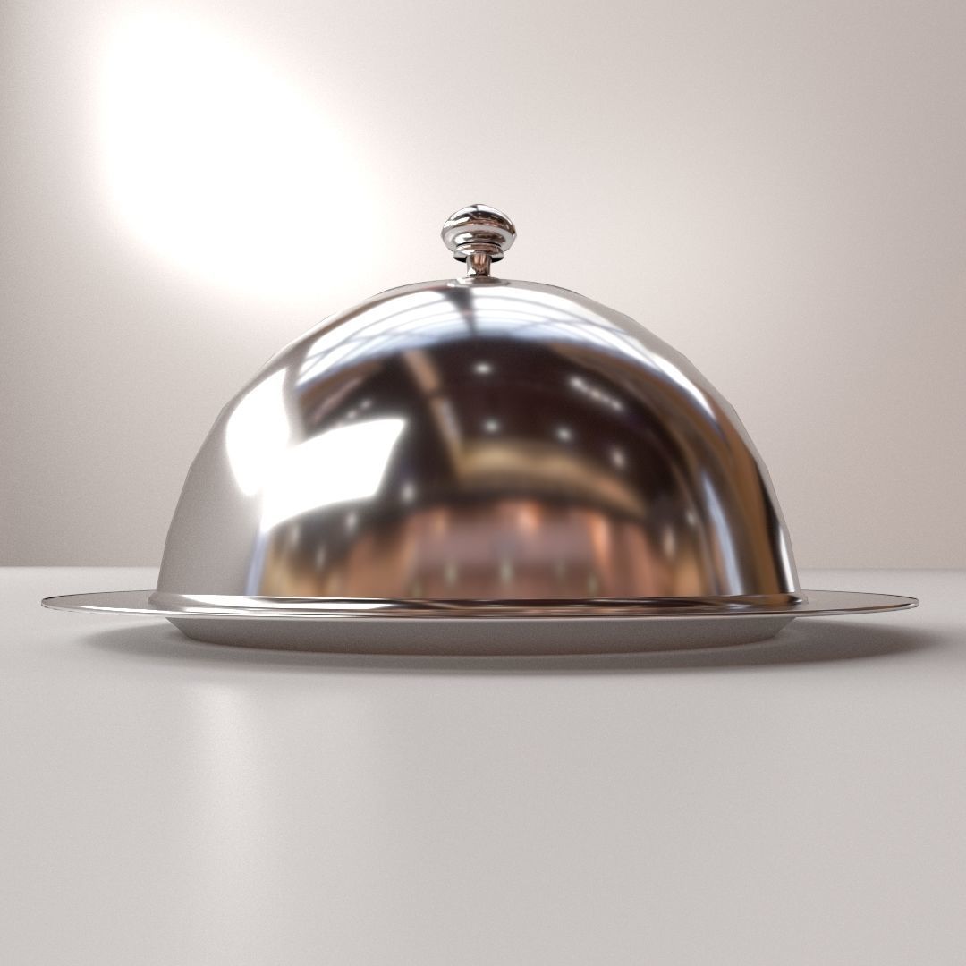 Cloche silver dome on table 3D model_2