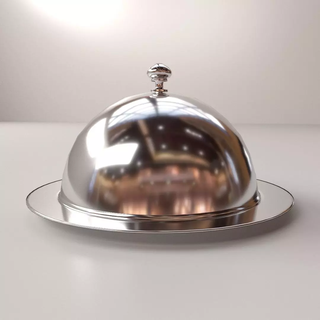 Cloche silver dome on table 3D model_0