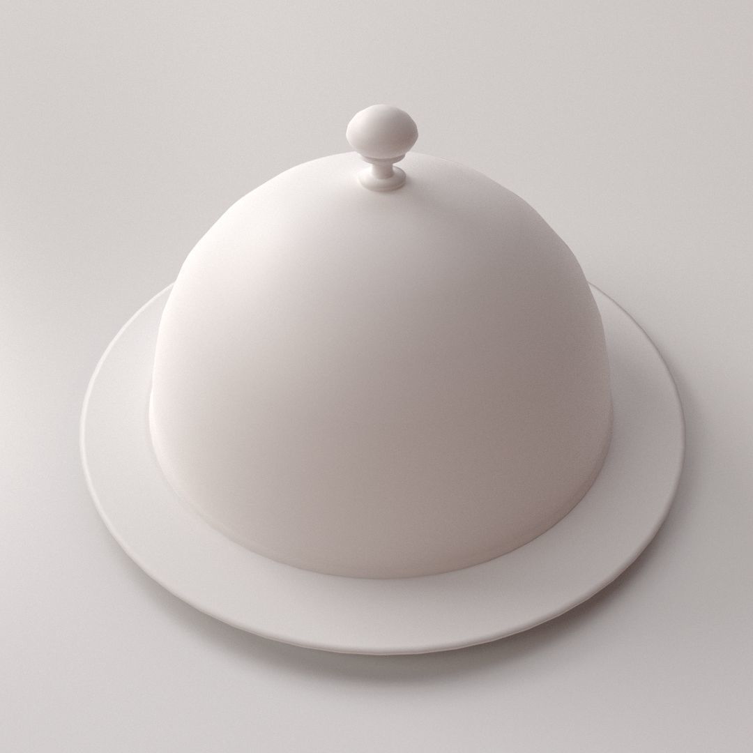 Cloche silver dome on table 3D model_3