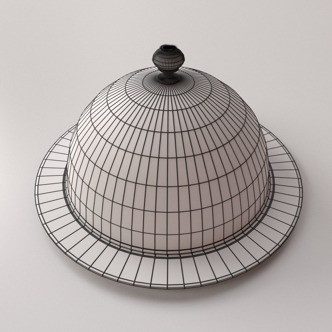 Cloche silver dome on table 3D model_4