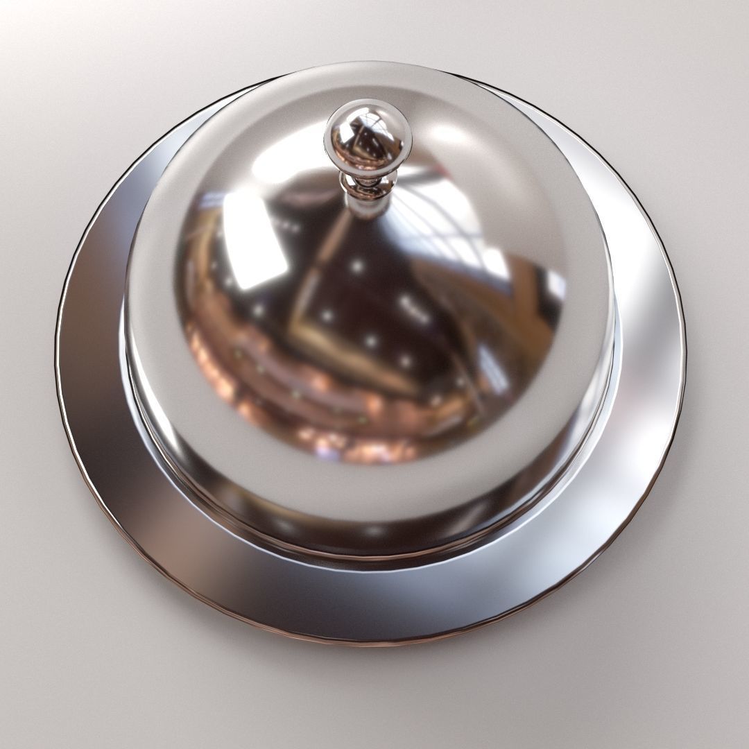 Cloche silver dome on table 3D model_1