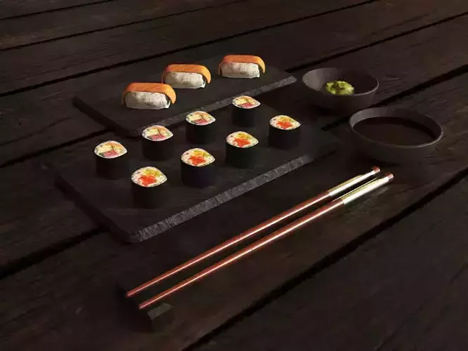 Sushi Set with bowls and chopsticks