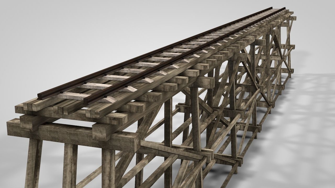 Old Wooden Railway Bridge Low-poly 3D model_2