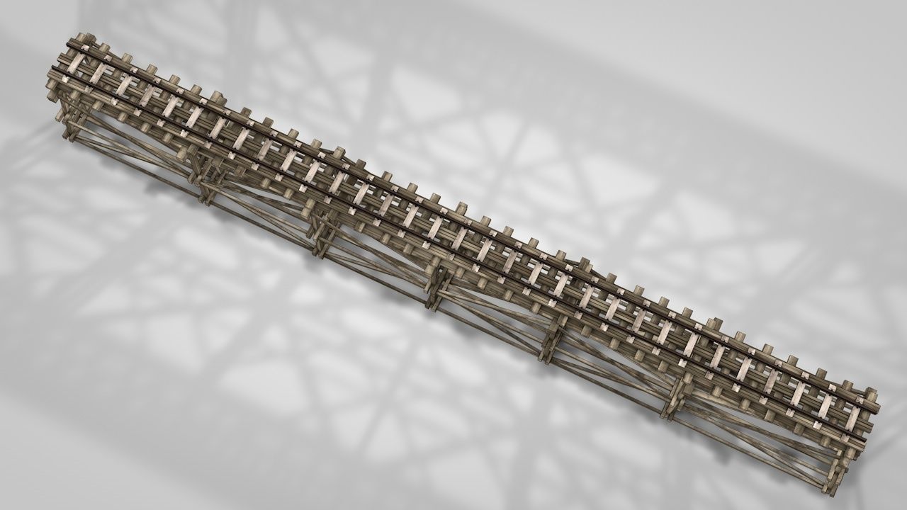 Old Wooden Railway Bridge Low-poly 3D model_4