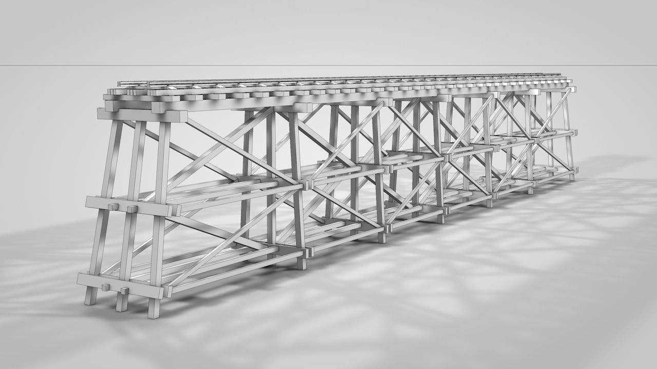 Old Wooden Railway Bridge Low-poly 3D model_21