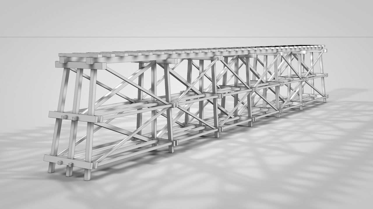 Old Wooden Railway Bridge Low-poly 3D model_19