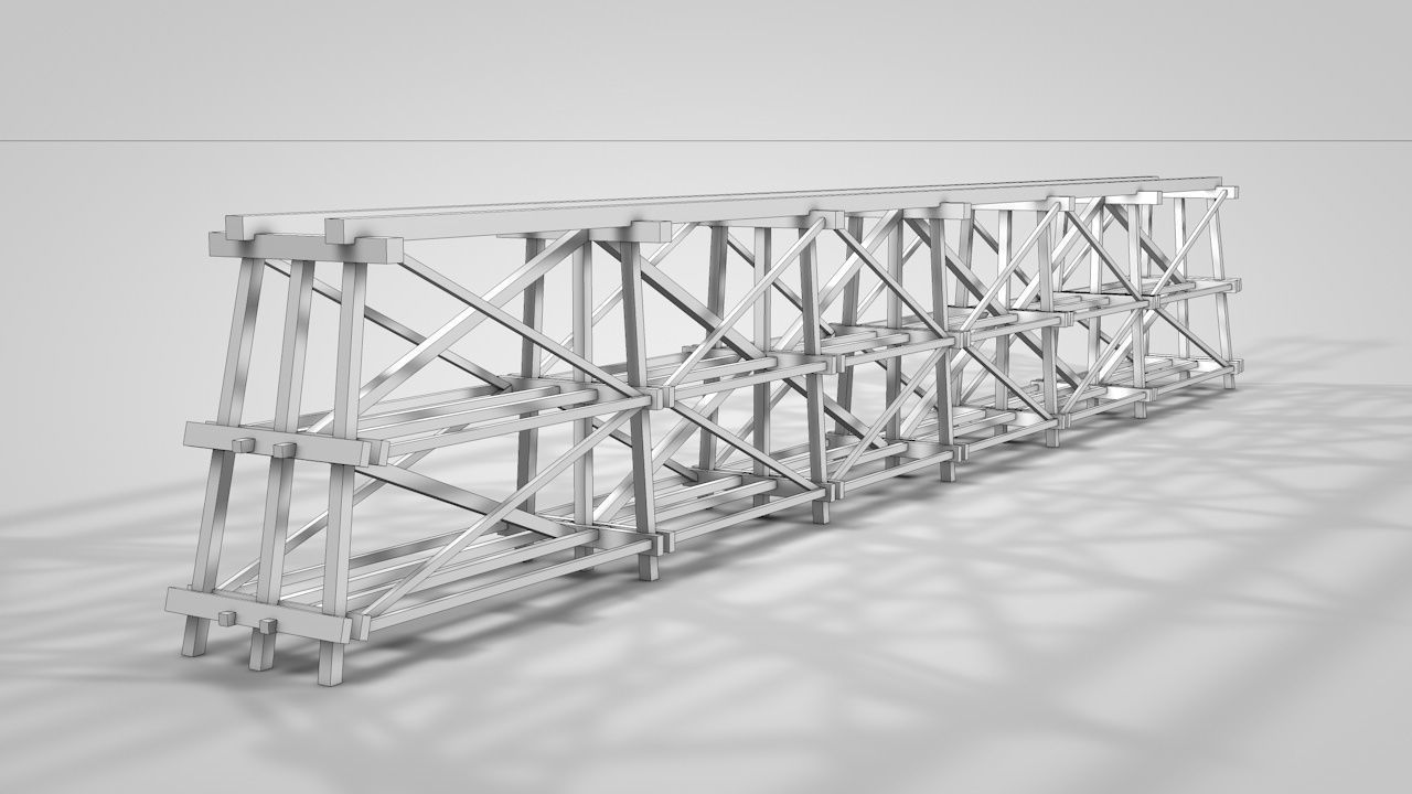 Old Wooden Railway Bridge Low-poly 3D model_18