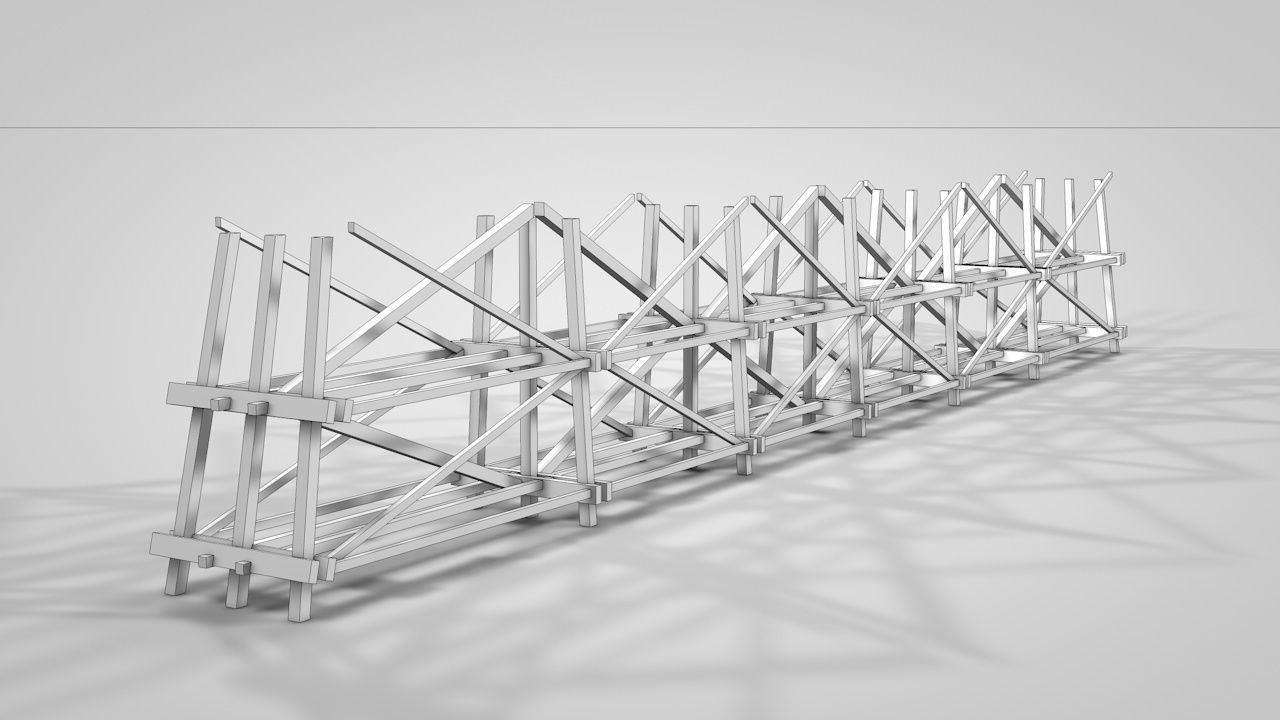 Old Wooden Railway Bridge Low-poly 3D model_16