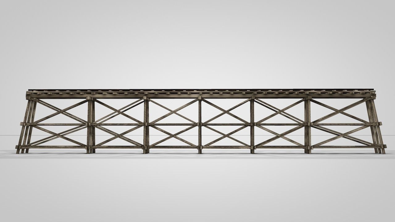 Old Wooden Railway Bridge Low-poly 3D model_5