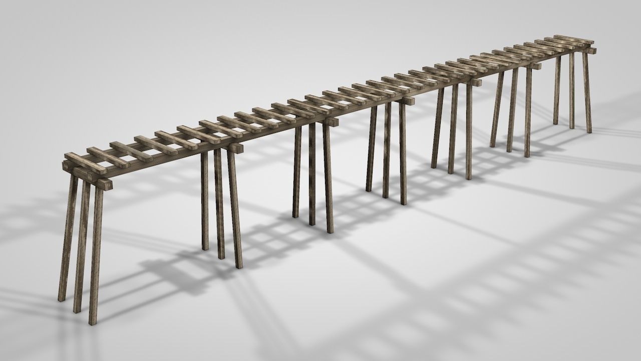 Old Wooden Railway Bridge Low-poly 3D model_8