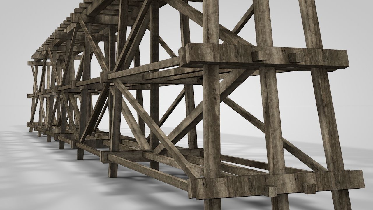 Old Wooden Railway Bridge Low-poly 3D model_3