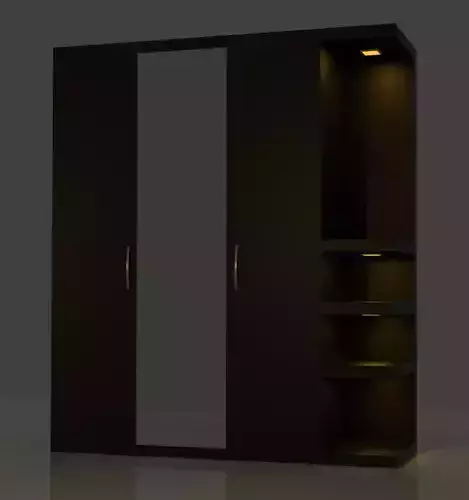 Wardrobe cabinet with shelves and lights
