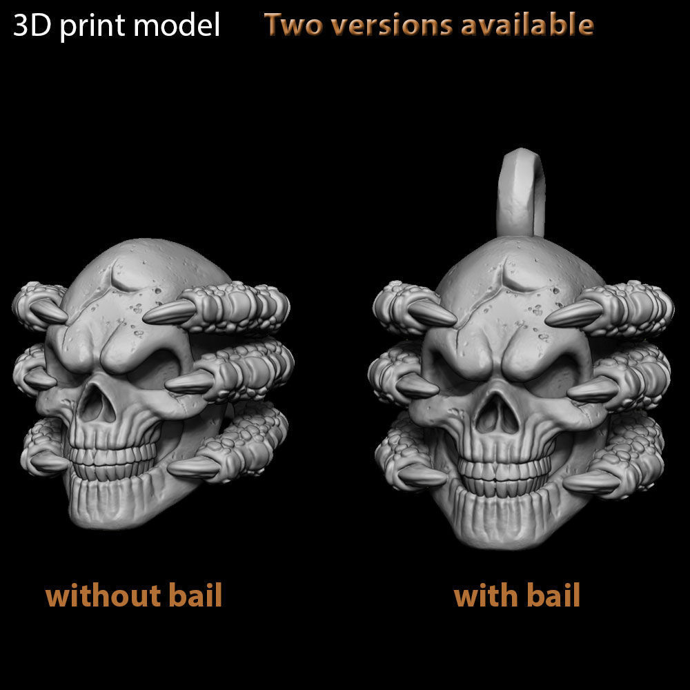 skull Pendant jewelry with claws vol1  3D print model_5