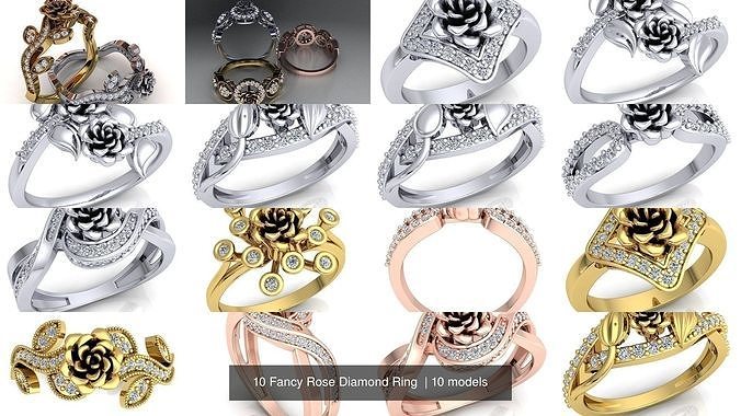 10 Fancy Rose Diamond Ring  3D Model Collection