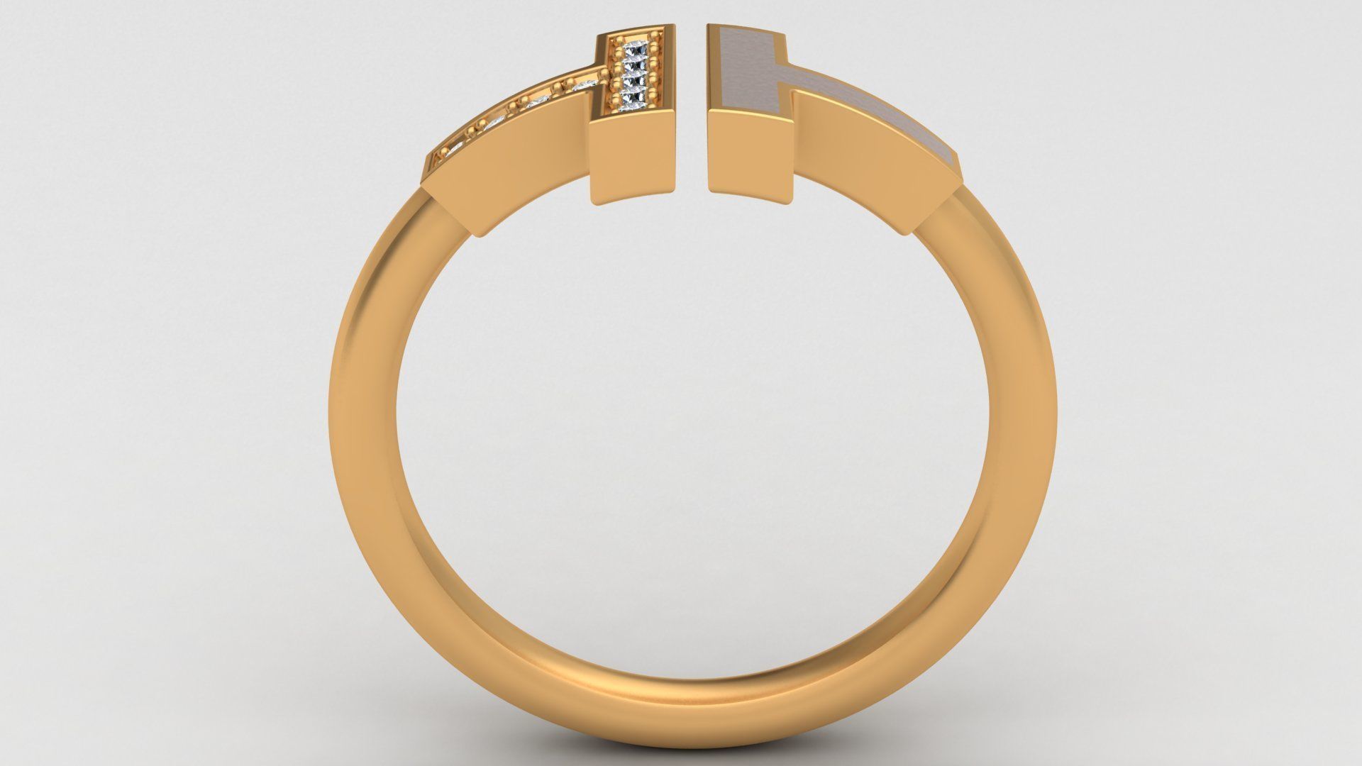 Tiffany T Enamel Gold Diamond Ring 3D print model_5