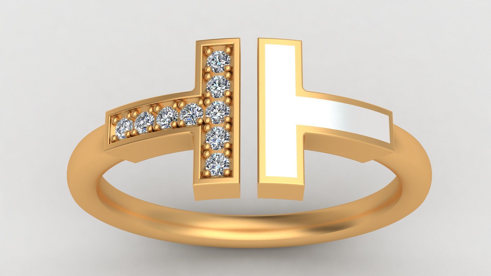 Tiffany T Enamel Gold Diamond Ring 3D print model_4