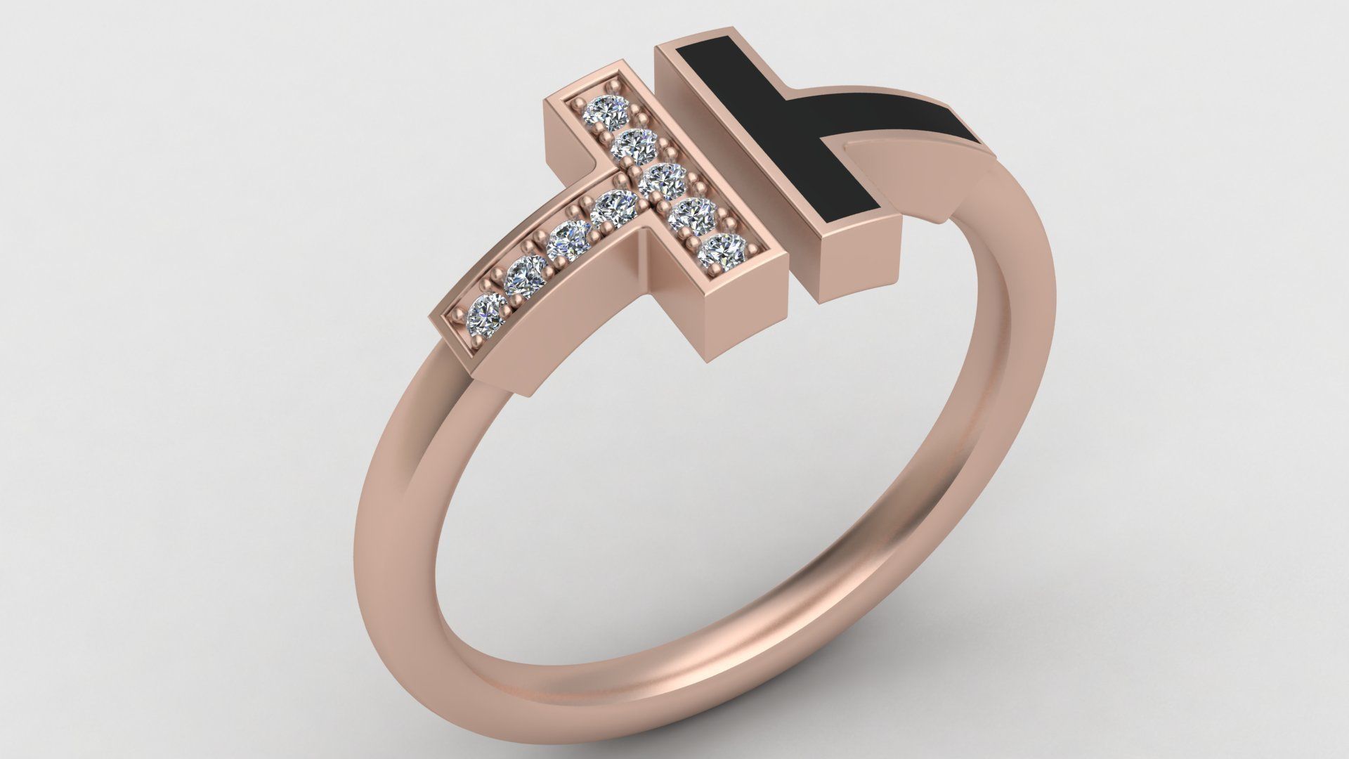 Tiffany T Enamel Gold Diamond Ring 3D print model_2