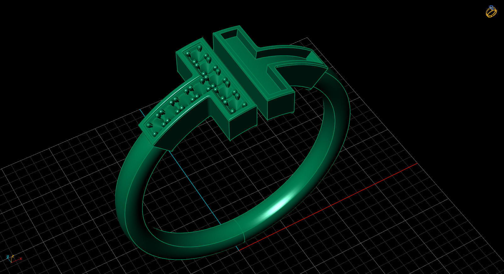 Tiffany T Enamel Gold Diamond Ring 3D print model_14