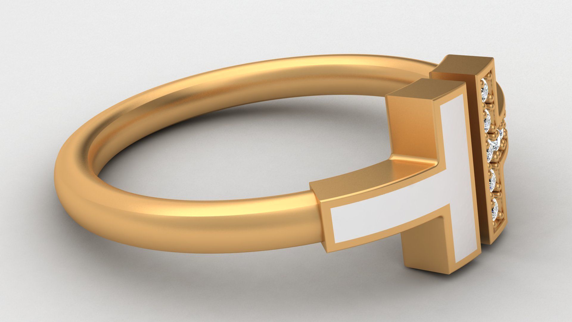 Tiffany T Enamel Gold Diamond Ring 3D print model_11