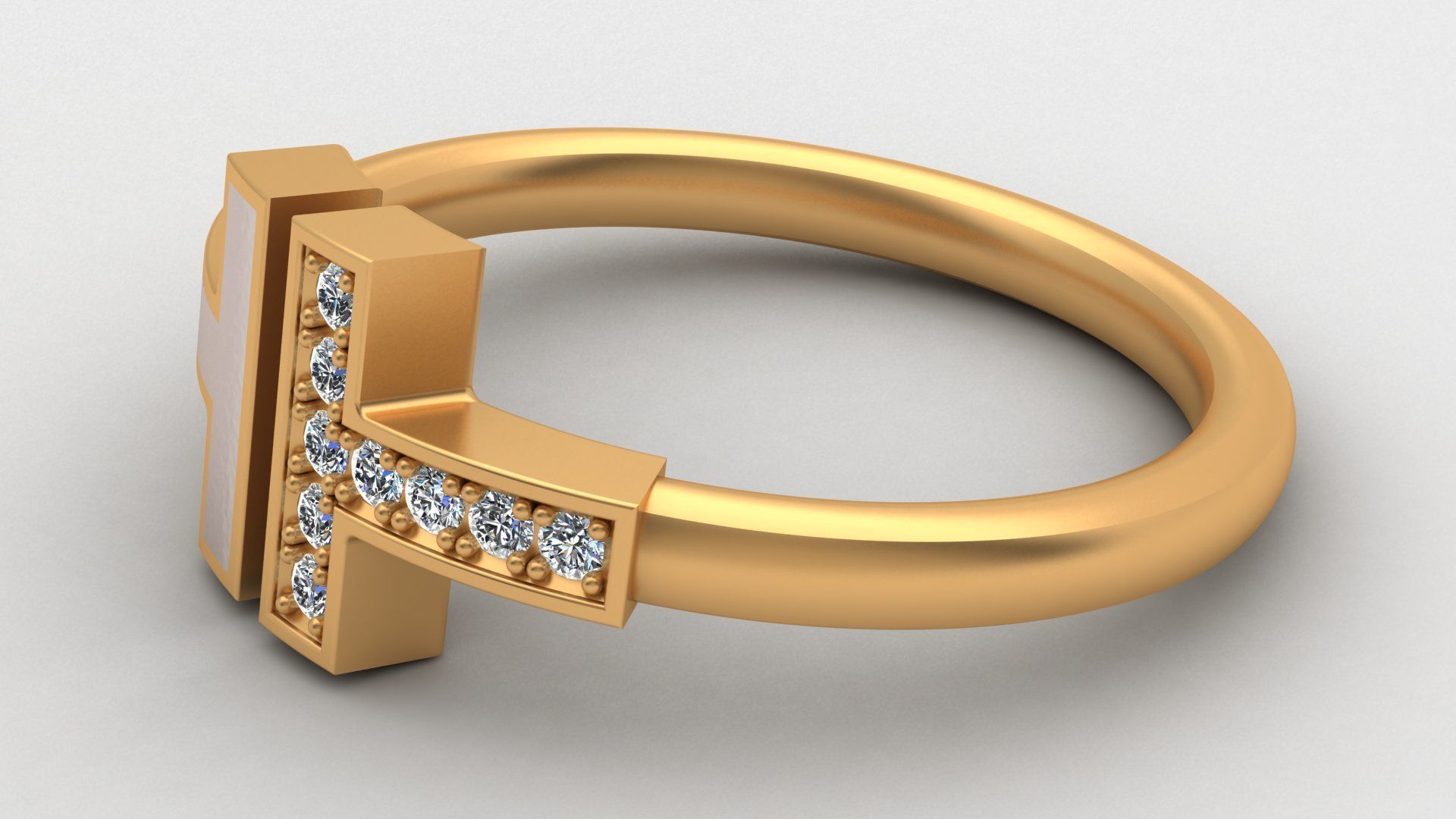 Tiffany T Enamel Gold Diamond Ring 3D print model_10